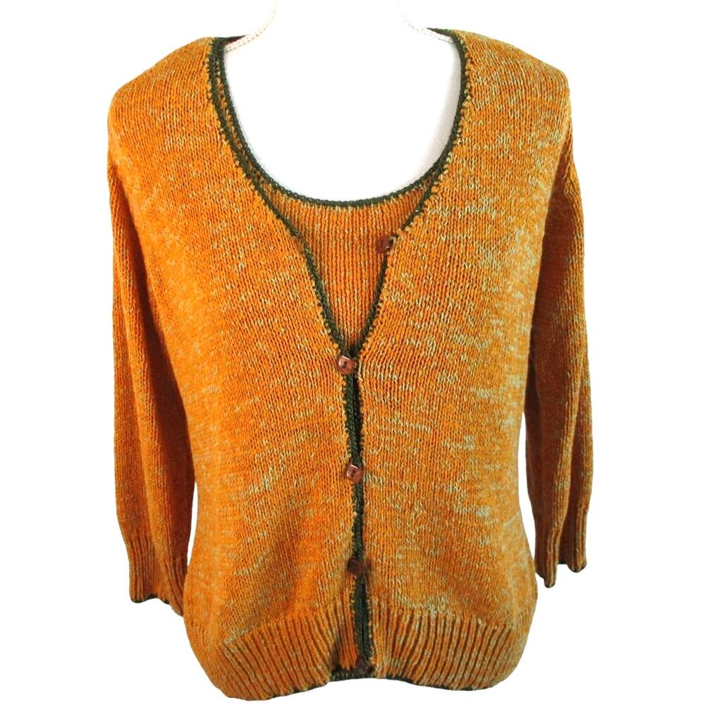J.H. Collection Women's 2 Piece Orange & Tan Long Sleeve Sweater Set Size Medium